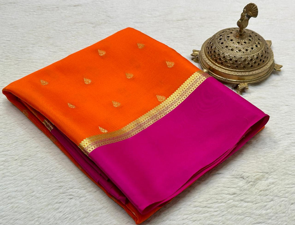 Orange & Rani Pink pure Mysore crepe silk sarees for wedding