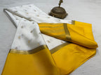 Ivory White & Mustard Yellow Mysore silk sarees  with Gold Zari Butti Work