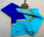 Royal blue crepe silk saree with Aqua Blue Contrast Border