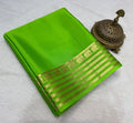 Parrot Green Mysore silk sarees with Traditional Gold Zari Border