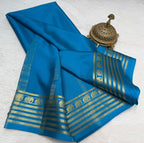 royal blue crepe silk saree with Gold Zari Elephant Border