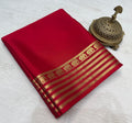Red Mysore silk sarees with Gold Zari Elephant Border