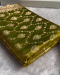 Olive Banarasi Katan Satin Silk Saree with Golden Zari Weaving | AJA