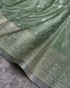 Pista Green Pure Katan Silk Banarasi Saree – Luxury Handloom Bridal & Festive Wear| AJA