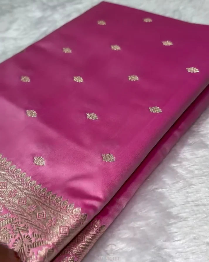 Buy Aja Banarasi Mashru Silk Saree with Fine Zari Buttas