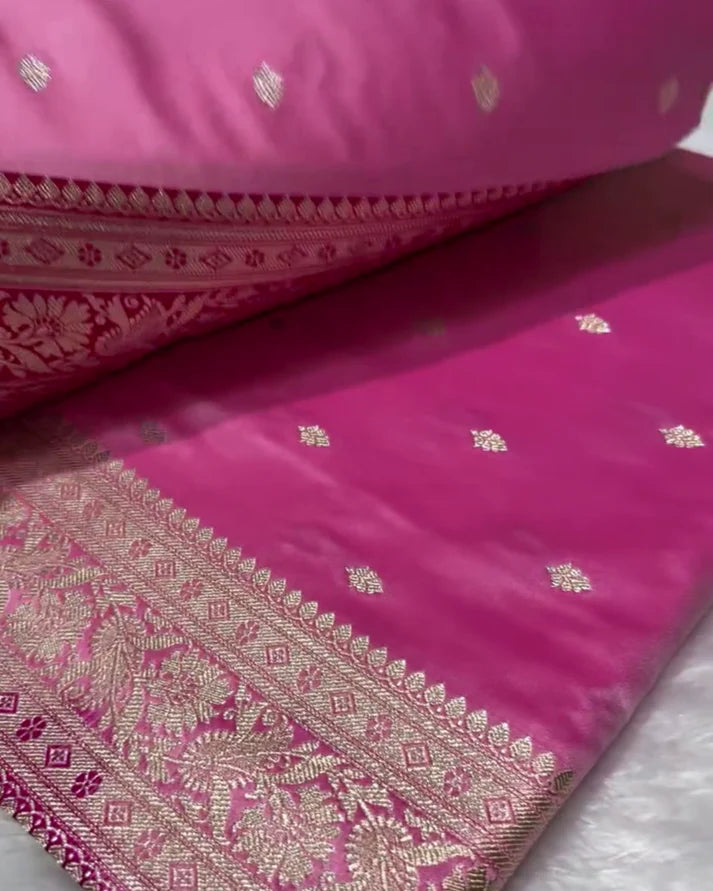 Buy Aja Banarasi Mashru Silk Saree with Fine Zari Buttas