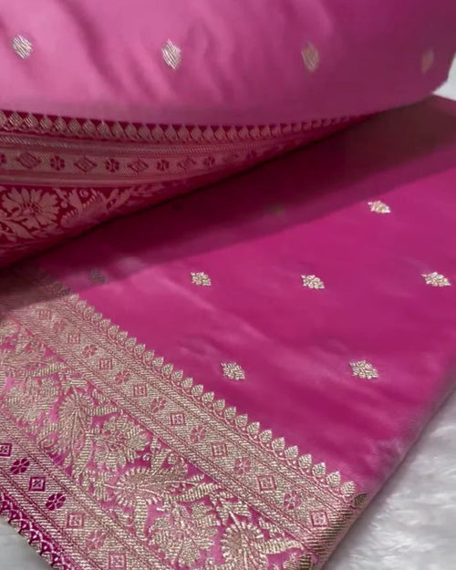 Buy Aja Banarasi Mashru Silk Saree with Fine Zari Buttas