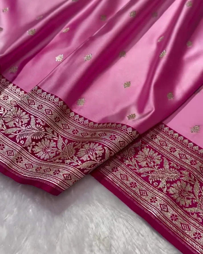 Buy Aja Banarasi Mashru Silk Saree with Fine Zari Buttas