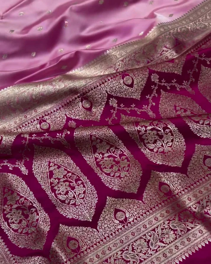 Buy Aja Banarasi Mashru Silk Saree with Fine Zari Buttas