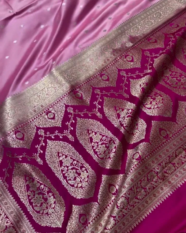 Buy Aja Banarasi Mashru Silk Saree with Fine Zari Buttas