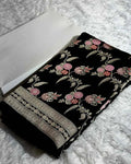 AJA Heritage Black Banarasi Mashru Silk Saree with Floral Meenakari Jaal
