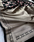 AJA Heritage Black Banarasi Mashru Silk Saree with Floral Meenakari Jaal