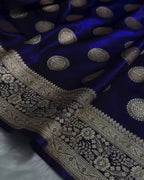 Royal Blue Banarasi Satin Silk Saree with Gold Zari Chakri Motifs