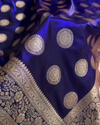 Royal Blue Banarasi Satin Silk Saree with Gold Zari Chakri Motifs
