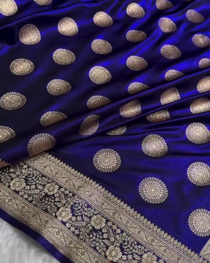 Royal Blue Banarasi Satin Silk Saree with Gold Zari Chakri Motifs