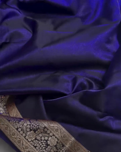Royal Blue Banarasi Satin Silk Saree with Gold Zari Chakri Motifs
