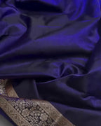 Royal Blue Banarasi Satin Silk Saree with Gold Zari Chakri Motifs