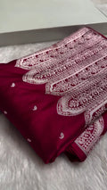 Maroon Banarasi Silk Saree with Intricate Silver Zari Pallu | AJA