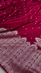 Maroon Banarasi Silk Saree with Intricate Silver Zari Pallu | AJA