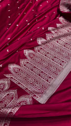 Maroon Banarasi Silk Saree with Intricate Silver Zari Pallu | AJA