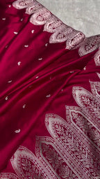 Maroon Banarasi Silk Saree with Intricate Silver Zari Pallu | AJA