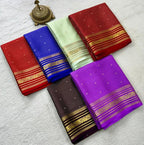 Buy Mysore Silk Saree in Royal Blue Micro Checks with Gold Zari Border and Star Buttas