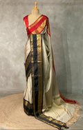 Beige ,Red and maroon silk saree