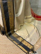 Beige ,Red and maroon silk saree