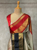 Beige ,Red and maroon silk saree